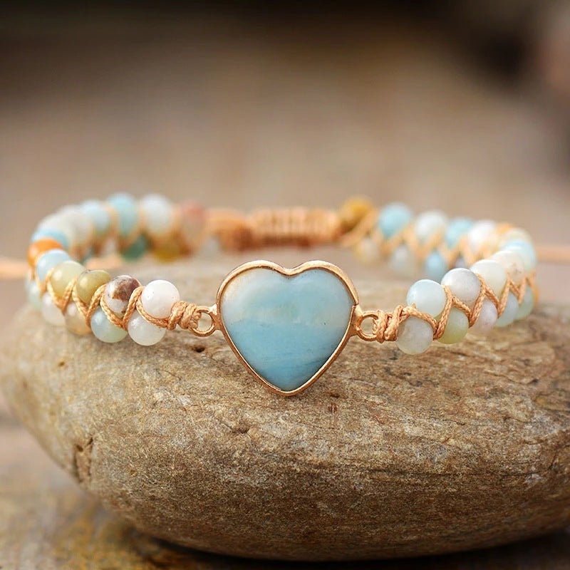 Bracelet cœur en charme, macramé amazonite pour femme