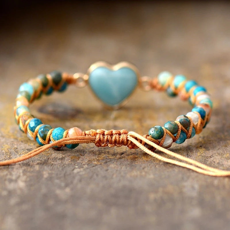 Bracelet cœur en charme, macramé amazonite pour femme