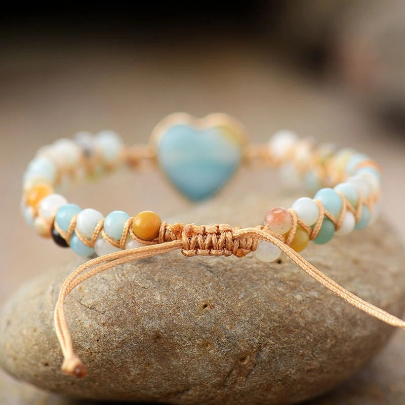 Bracelet cœur en charme, macramé amazonite pour femme