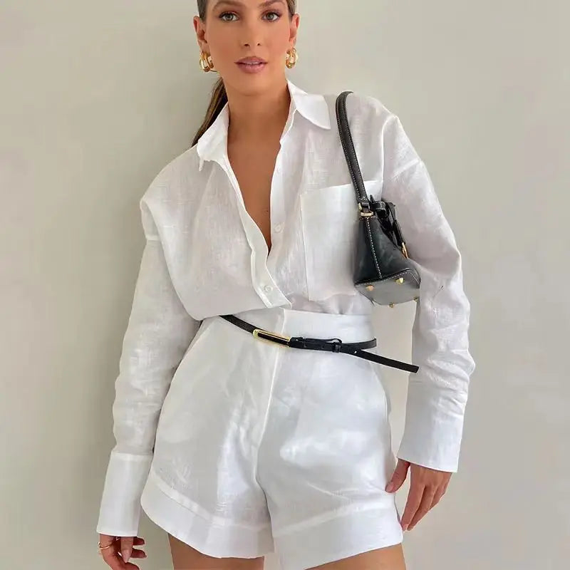 Ensemble Femme 2 Pièces – Chemise Longue & Short – Élégant Décontracté Été 2025