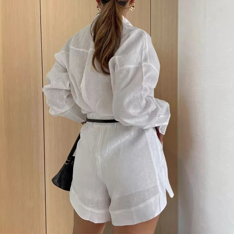 Ensemble Femme 2 Pièces – Chemise Longue & Short – Élégant Décontracté Été 2025