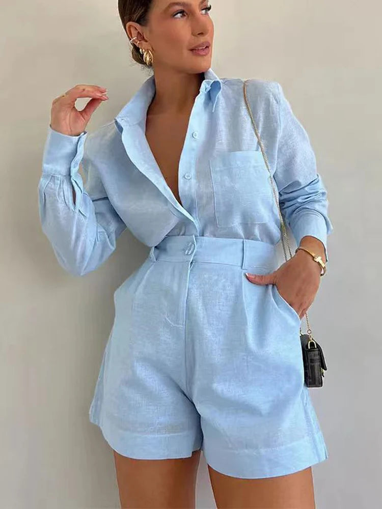 Ensemble Femme 2 Pièces – Chemise Longue & Short – Élégant Décontracté Été 2025