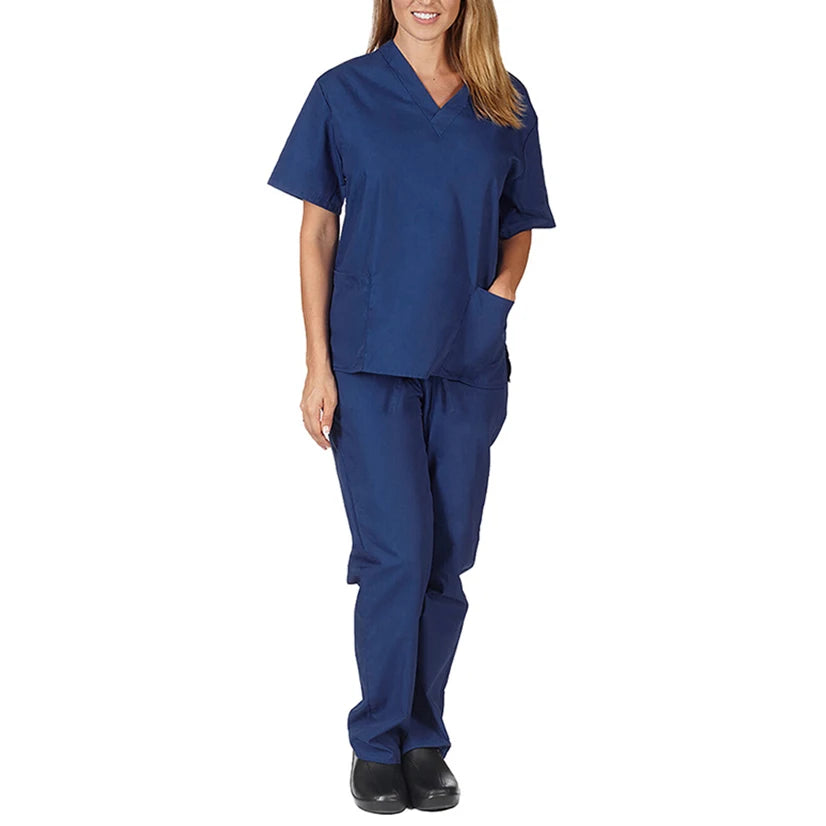 Uniforme Médical Femme 2 Pièces Bleu Foncé – Haut Manches Courtes + Pantalon
