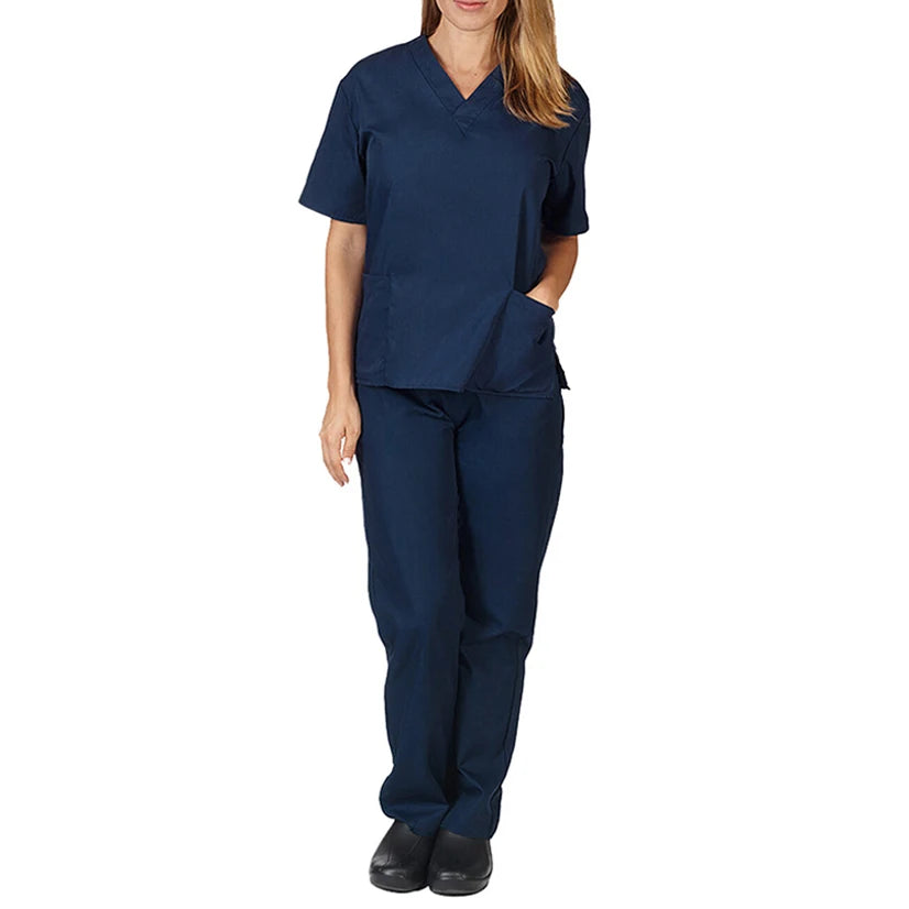 Uniforme Médical Femme 2 Pièces Bleu Foncé – Haut Manches Courtes + Pantalon