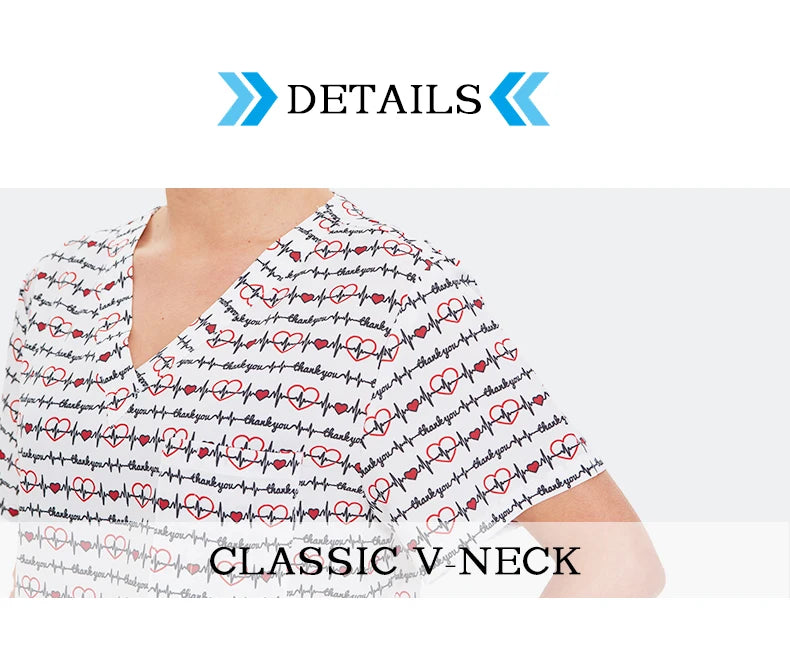 Haut médical imprimé femme – col en V, respirant, été, stretch