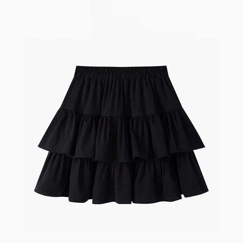 Jupe plissée blanche à volants, taille élastique, style coréen été.