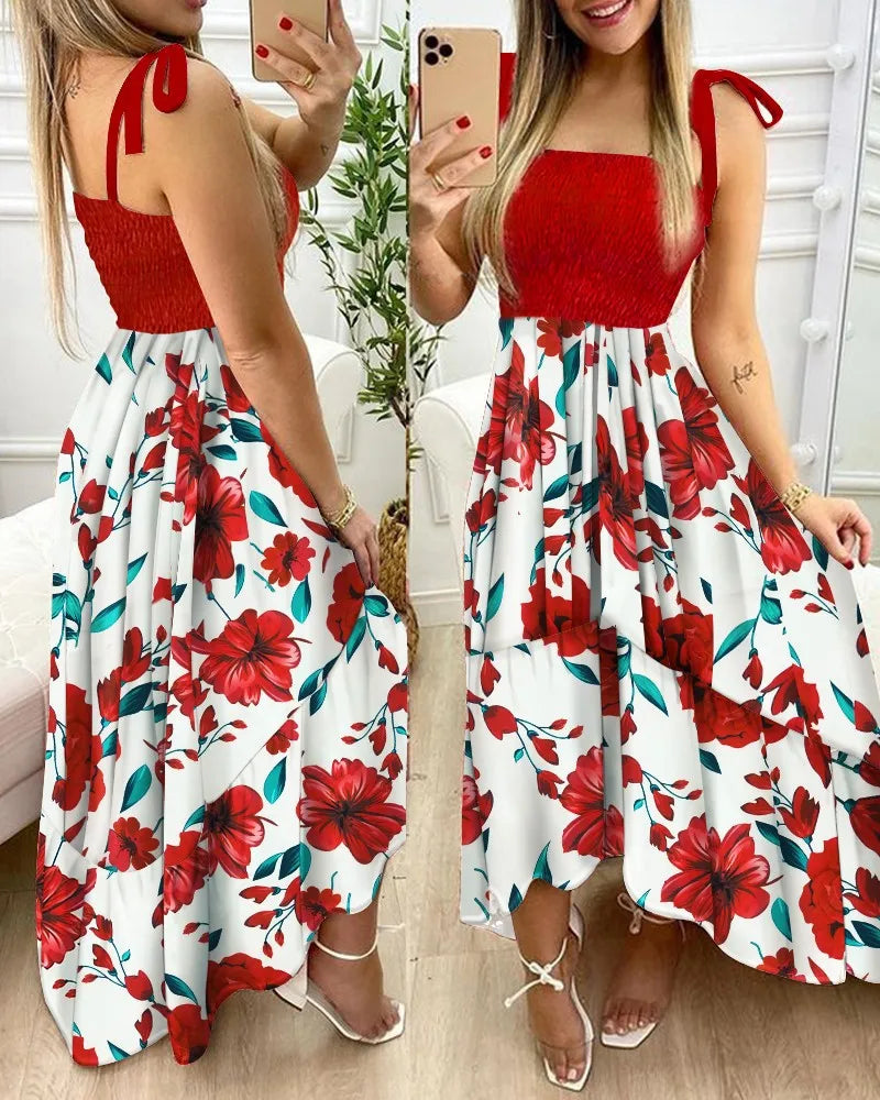Robe longue d'été sans bretelles – Col halter & patchwork tendance