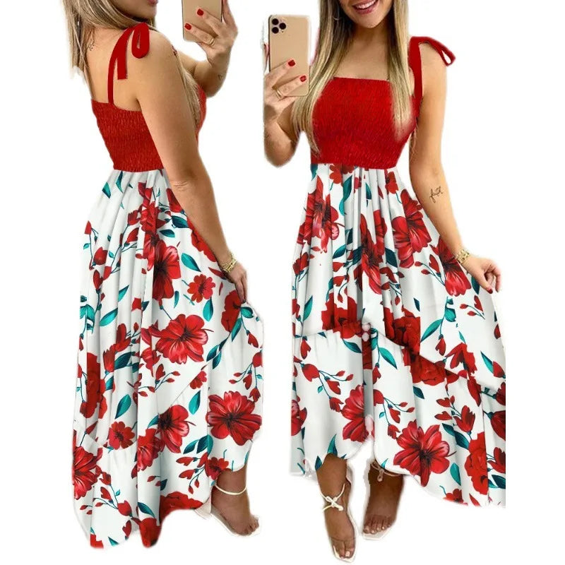 Robe longue d'été sans bretelles – Col halter & patchwork tendance