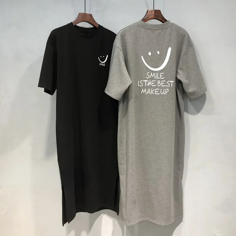 Robe t-shirt mi-longue – Style coréen preppy