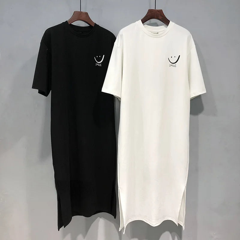 Robe t-shirt mi-longue – Style coréen preppy