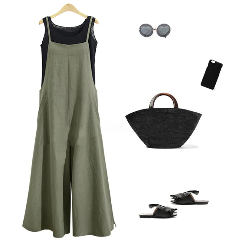 Combinaison Salopette Femme – Bretelles, Jambes Larges, Style Décontracté