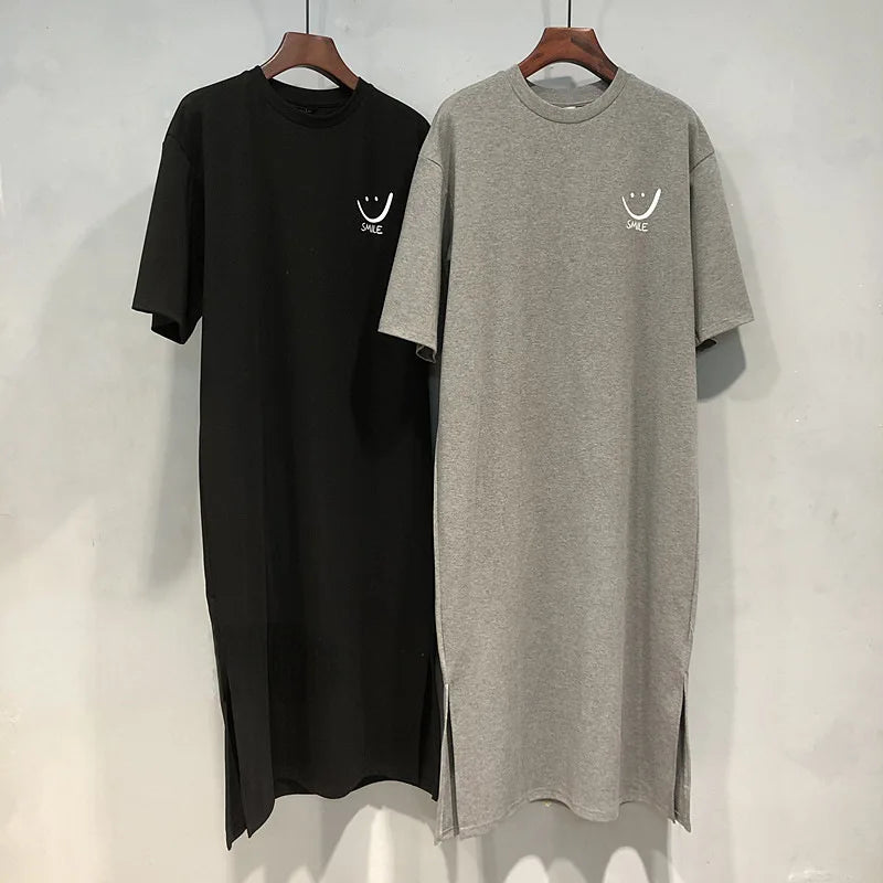 Robe t-shirt mi-longue – Style coréen preppy