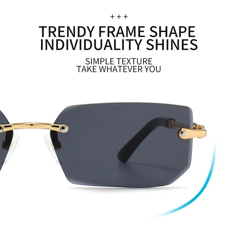 Lunettes de soleil UV400 sans monture rectangulaires - Style Y2K, lunettes de soleil sans contour pour femmes et hommes
