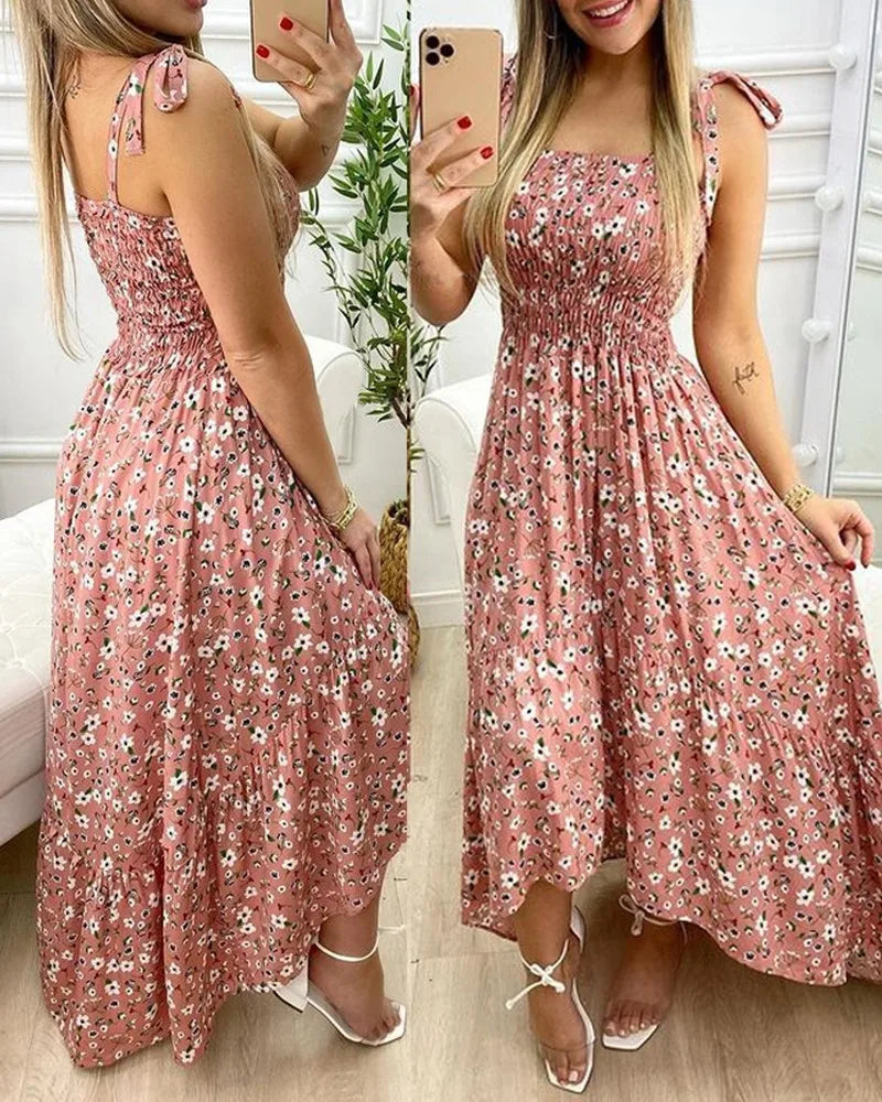 Robe longue d'été sans bretelles – Col halter & patchwork tendance