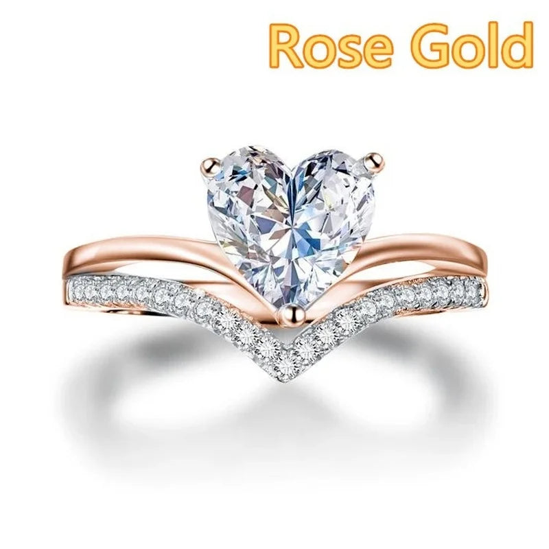 Bagues délicates en argent avec pierres en zircon blanc en forme de cœur pour femmes – ensemble de bagues de mariage, fiançailles, mode, bijoux, idée cadeau.