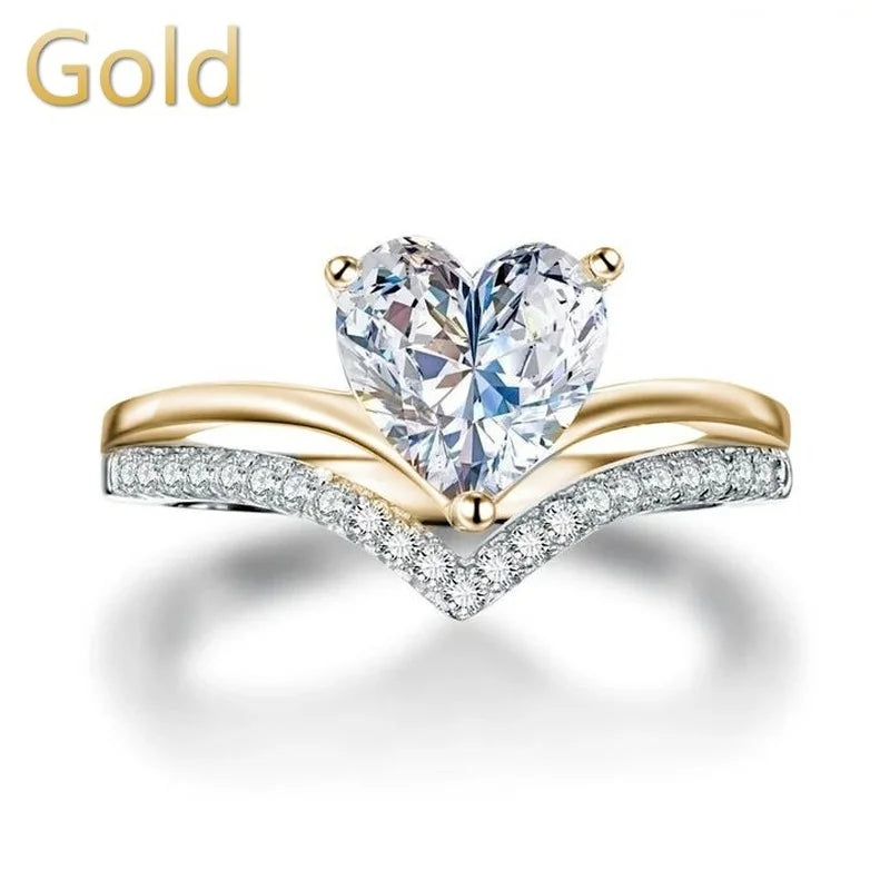 Bagues délicates en argent avec pierres en zircon blanc en forme de cœur pour femmes – ensemble de bagues de mariage, fiançailles, mode, bijoux, idée cadeau.