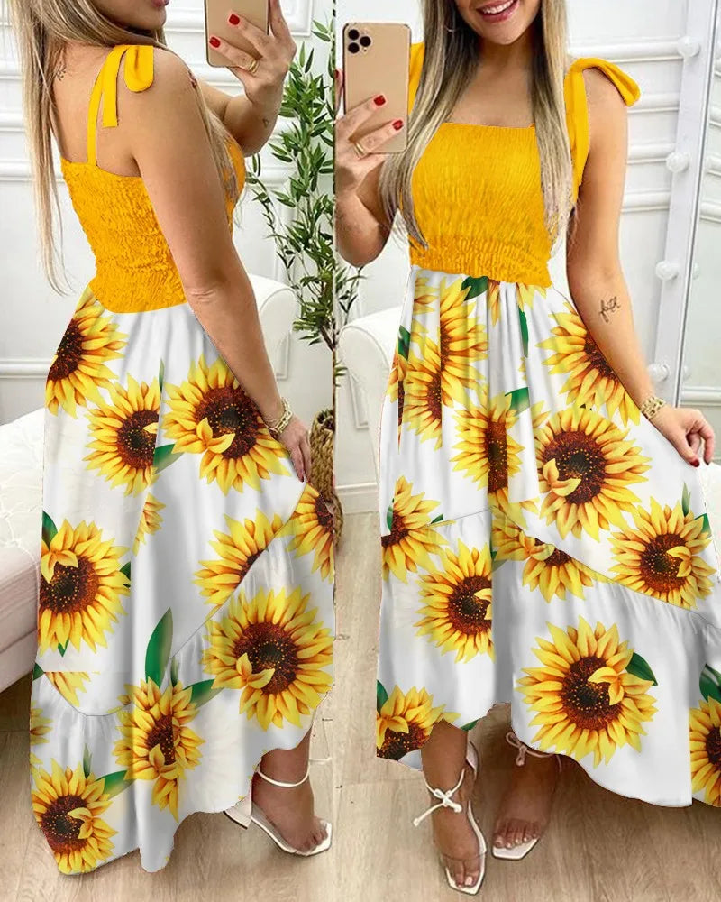 Robe longue d'été sans bretelles – Col halter & patchwork tendance