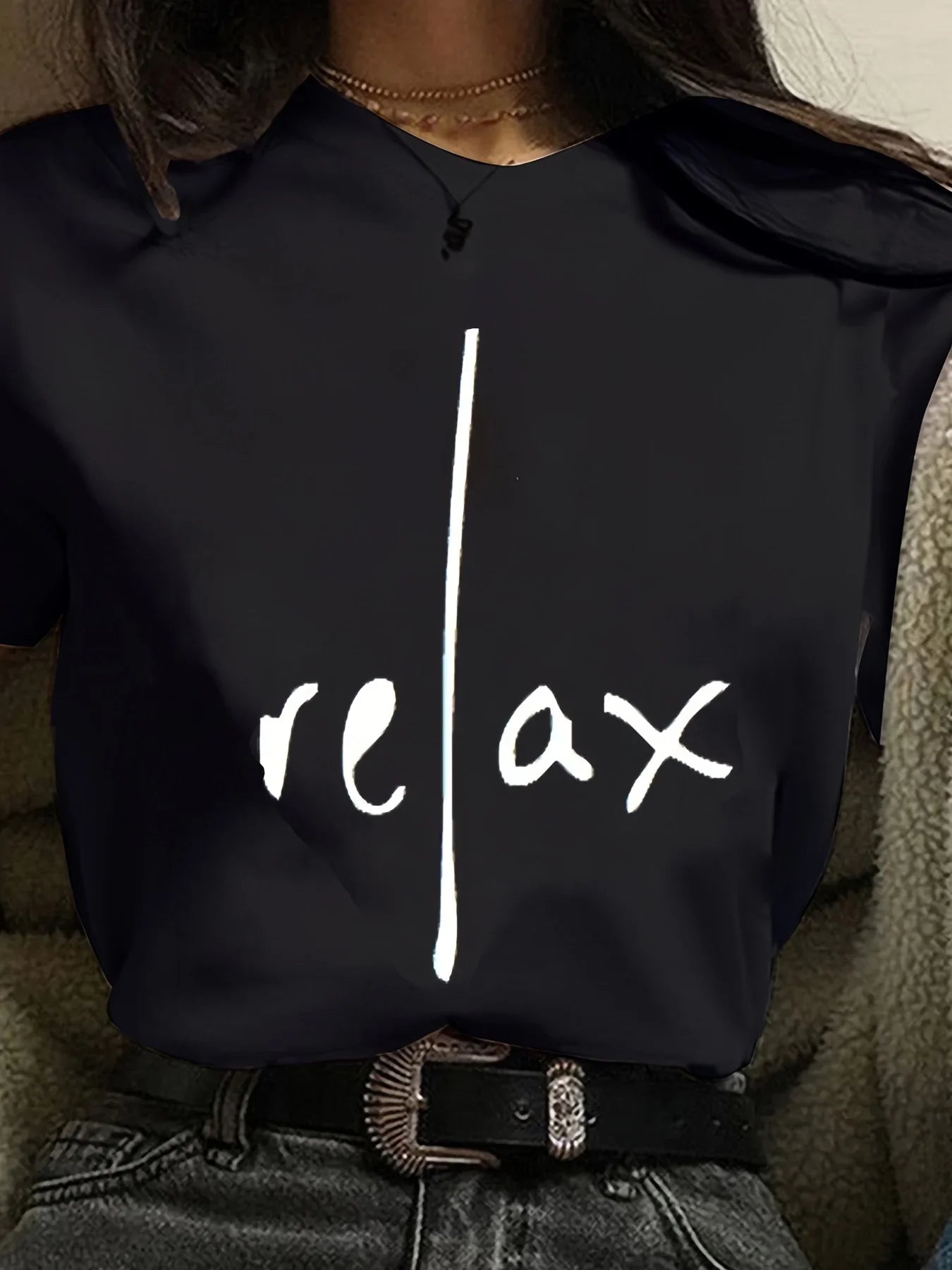 T-shirt Femme Été "Relax" | Imprimé Cartoon | Col Rond Décontracté