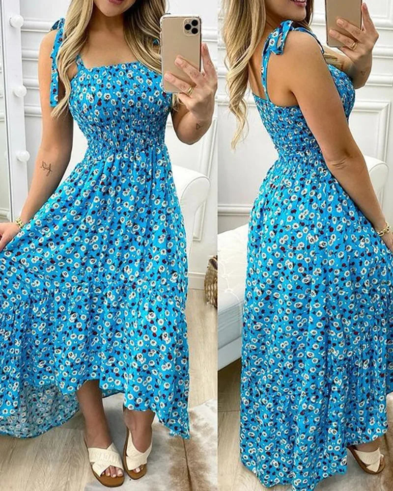 Robe longue d'été sans bretelles – Col halter & patchwork tendance