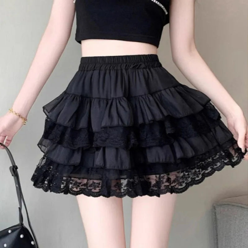 Mini jupe tutu gothique noire en tulle élastique, style sexy soirée.