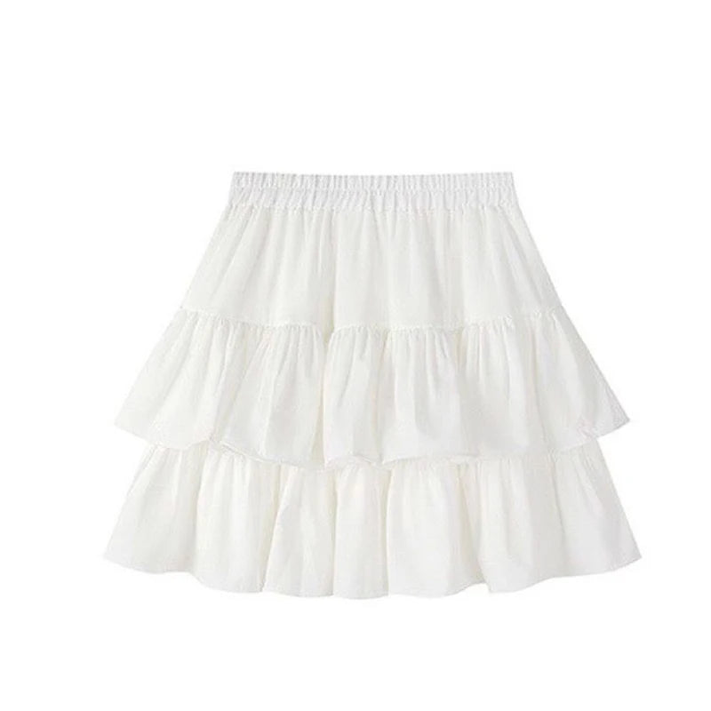 Jupe plissée blanche à volants, taille élastique, style coréen été.