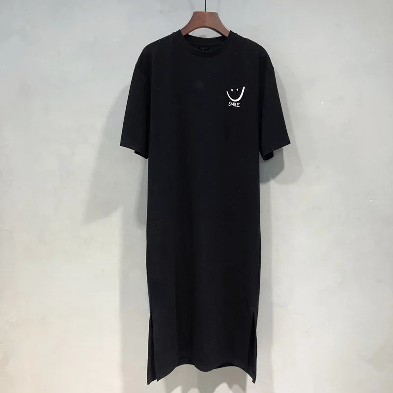 Robe t-shirt mi-longue – Style coréen preppy