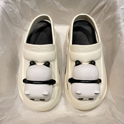 Pantoufles mignonnes 2025 avec lampe panda, sandales d'été femme, chaussures légères et amusantes
