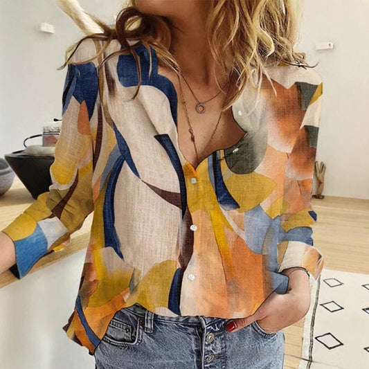 Chemise ample à manches longues avec impression numérique de lanterne pour femmes
