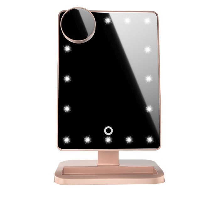 Miroir de maquillage à écran tactile avec 20 lumières LED, haut-parleur Bluetooth et miroir grossissant 10x avec éclairage.