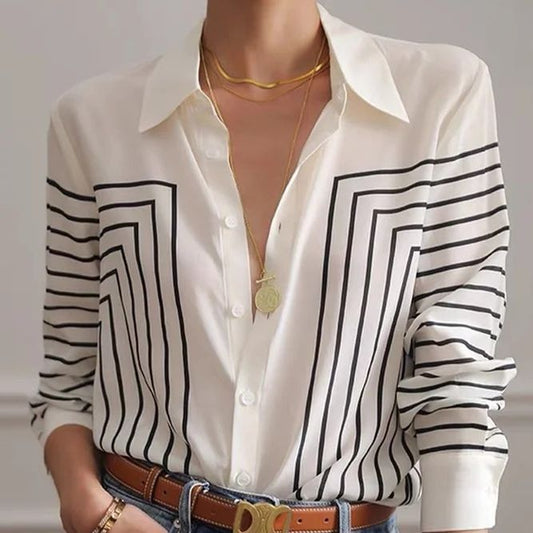 Chemise en soie rayée d'automne pour femme à manches longues