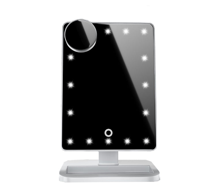 Miroir de maquillage à écran tactile avec 20 lumières LED, haut-parleur Bluetooth et miroir grossissant 10x avec éclairage.