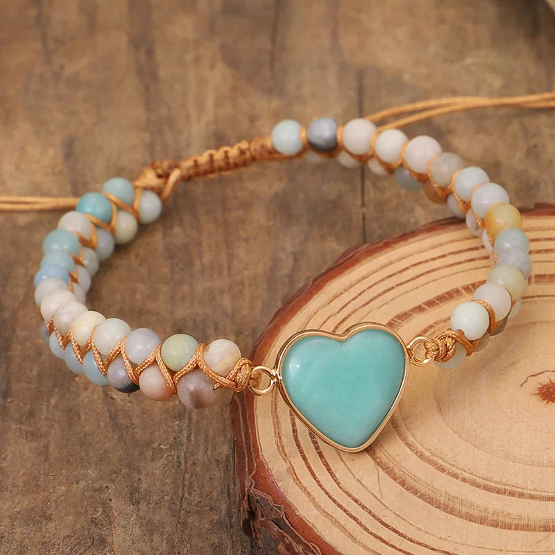 Bracelet cœur en charme, macramé amazonite pour femme