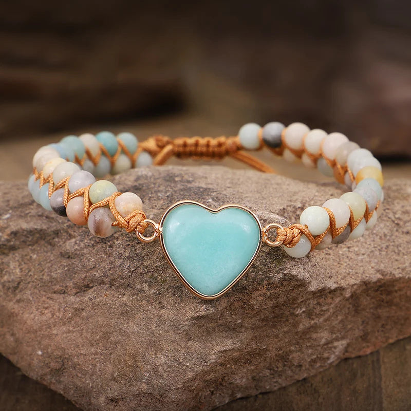 Bracelet cœur en charme, macramé amazonite pour femme