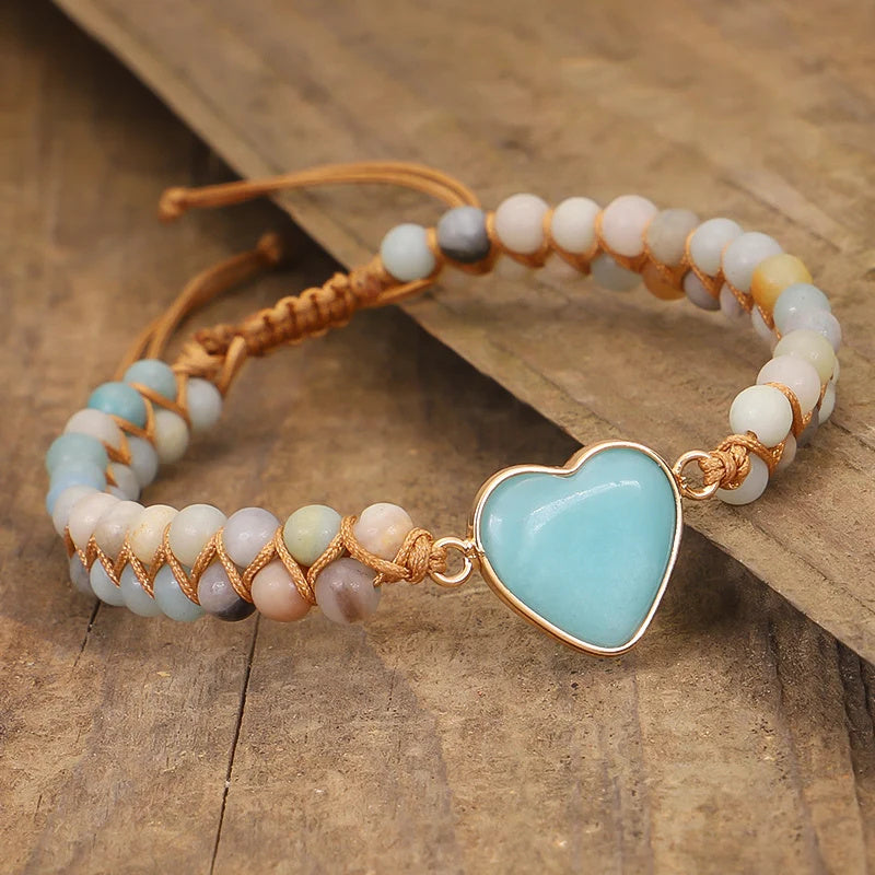 Bracelet cœur en charme, macramé amazonite pour femme