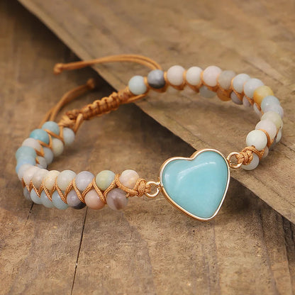 Bracelet cœur en charme, macramé amazonite pour femme