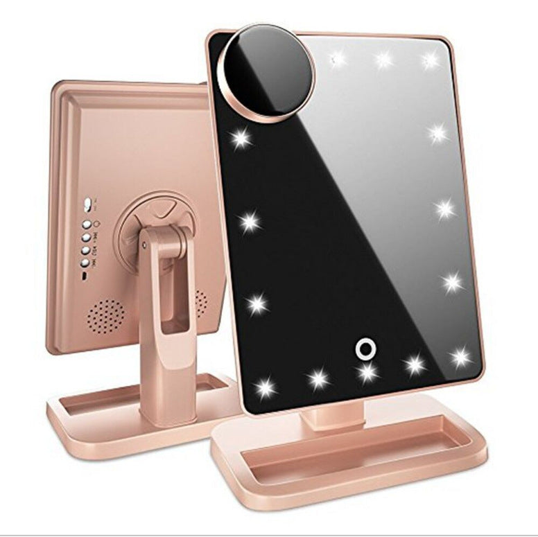 Miroir de maquillage à écran tactile avec 20 lumières LED, haut-parleur Bluetooth et miroir grossissant 10x avec éclairage.