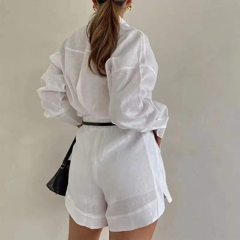 Ensemble Femme 2 Pièces – Chemise Longue & Short – Élégant Décontracté Été 2025