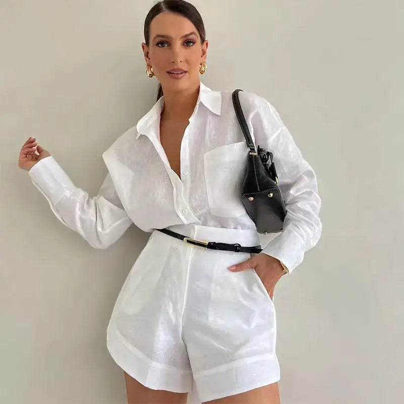 Ensemble Femme 2 Pièces – Chemise Longue & Short – Élégant Décontracté Été 2025