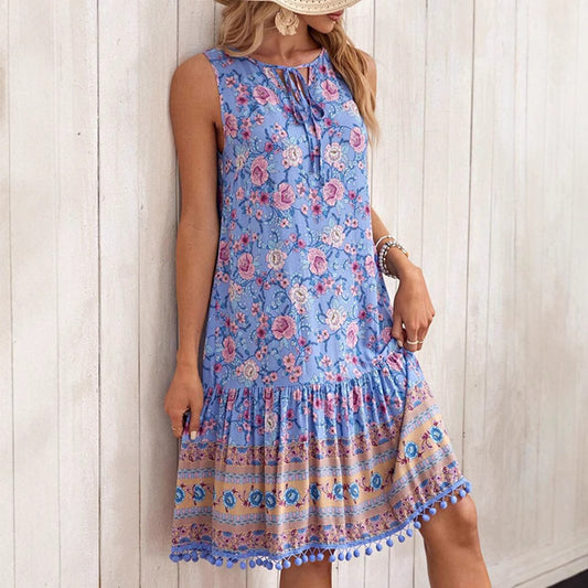 Robe Bohème Décontractée, Imprimé Rayé, Col en V – Parfaite pour les Vacances