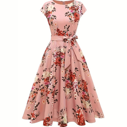 Robe d'Été à Col Rond, Sans Manches, Ceinturée – Imprimé Slim et Style Aérait