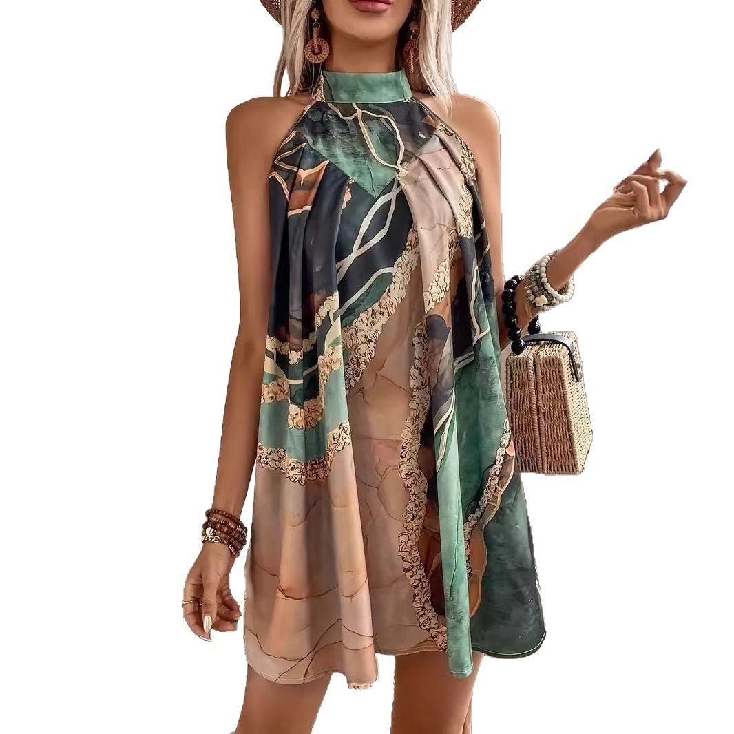 Robe Mini Ajustée Sans Manches, Col Rond, Imprimé Rayé – Design Sexy