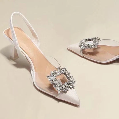 Escarpins hauts talons pour femmes, sexy et élégants, avec cristal transparent, bout pointu, couleurs unies, confortables, pour le printemps et l’automne.