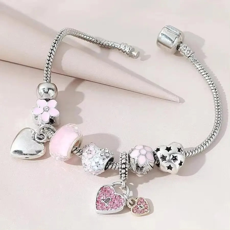 Bracelet femme 1 pièce – Style tendance avec perles et breloques variées "Love" & "Famille", accessoire de mode pour le quotidien, les fêtes et les cadeaux