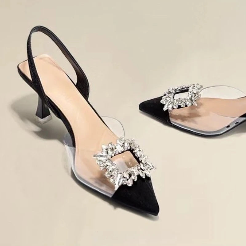 Escarpins hauts talons pour femmes, sexy et élégants, avec cristal transparent, bout pointu, couleurs unies, confortables, pour le printemps et l’automne.