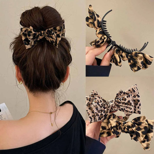 Pince à cheveux vintage motif léopard avec nœud – Accessoire féminin tendance
