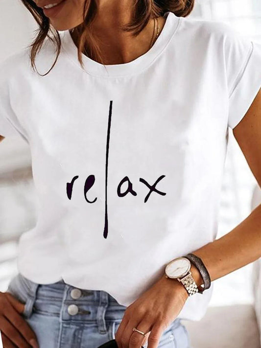T-shirt Femme Été "Relax" | Imprimé Cartoon | Col Rond Décontracté