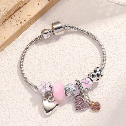 Bracelet femme 1 pièce – Style tendance avec perles et breloques variées "Love" & "Famille", accessoire de mode pour le quotidien, les fêtes et les cadeaux