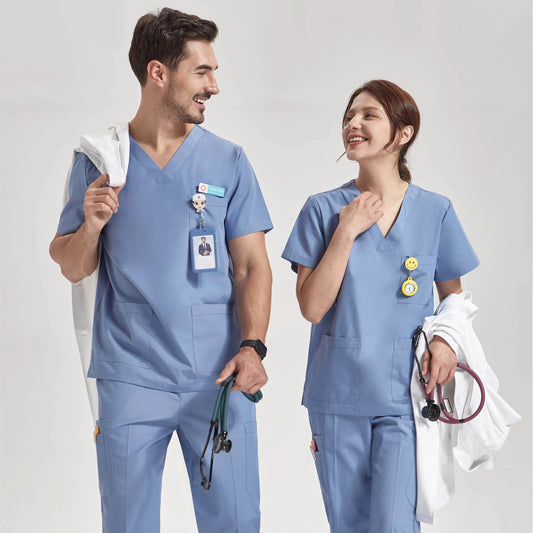 Ensemble médical ultra léger – col V classique, tissu popeline, homme/femme