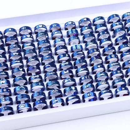 Lot de 10/20/30/50 bagues en acier inoxydable – Anneaux colorés à rayures ajourées, tendance et mode, pour femmes. Idéal en soirée, en déco ou en cadeau.