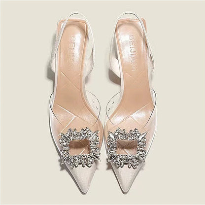 Escarpins hauts talons pour femmes, sexy et élégants, avec cristal transparent, bout pointu, couleurs unies, confortables, pour le printemps et l’automne.